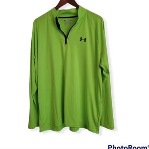 XL Under Armour fluorescent green long sleeve 1/4 zip loose heat gear top.